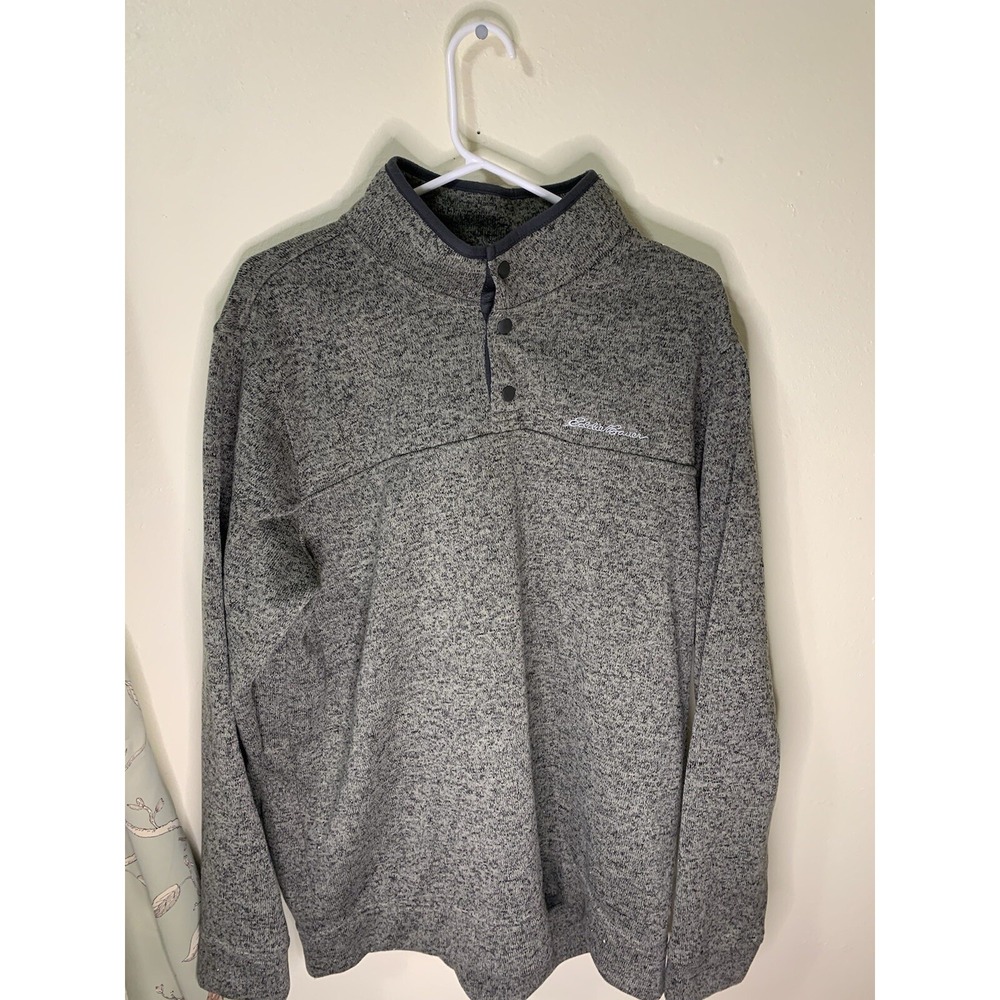 Eddie Bauer Radiator Fleece Snap Mock Sweater Mens XL Heather Gray Pullover